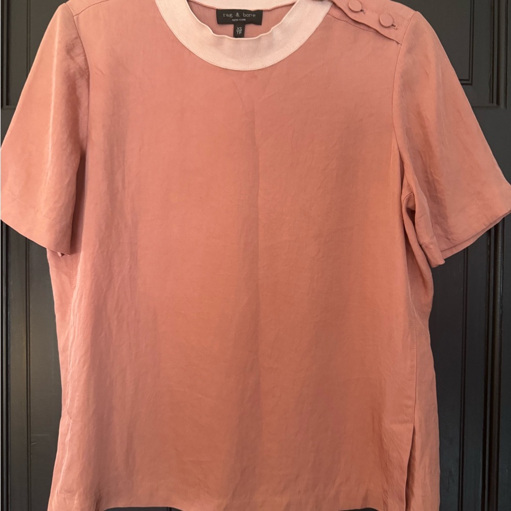 Rag & Bone Short Sleeve Crewneck Top with Button Shoulder XS